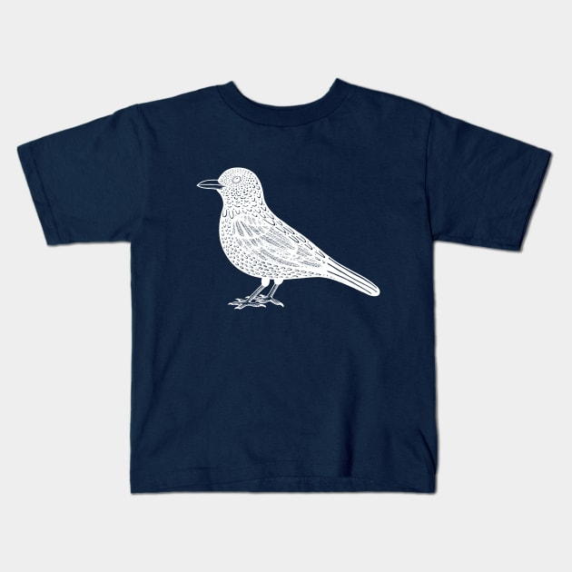 Blackbird Ink Art - on dark colors Kids T-Shirt by Green Paladin